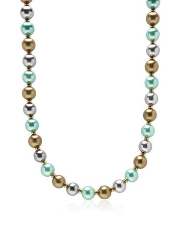 Nialaya Men's Necklace 10mm Pastel Metallic Pearl Necklace with Gold 10mm Pastel Metallic Pearl Necklace with Gold 20 Inches / 50.8 cm MNEC_391